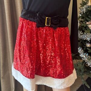 Glamorous Red Sequin Mini Skirt with Black Velvet Bow